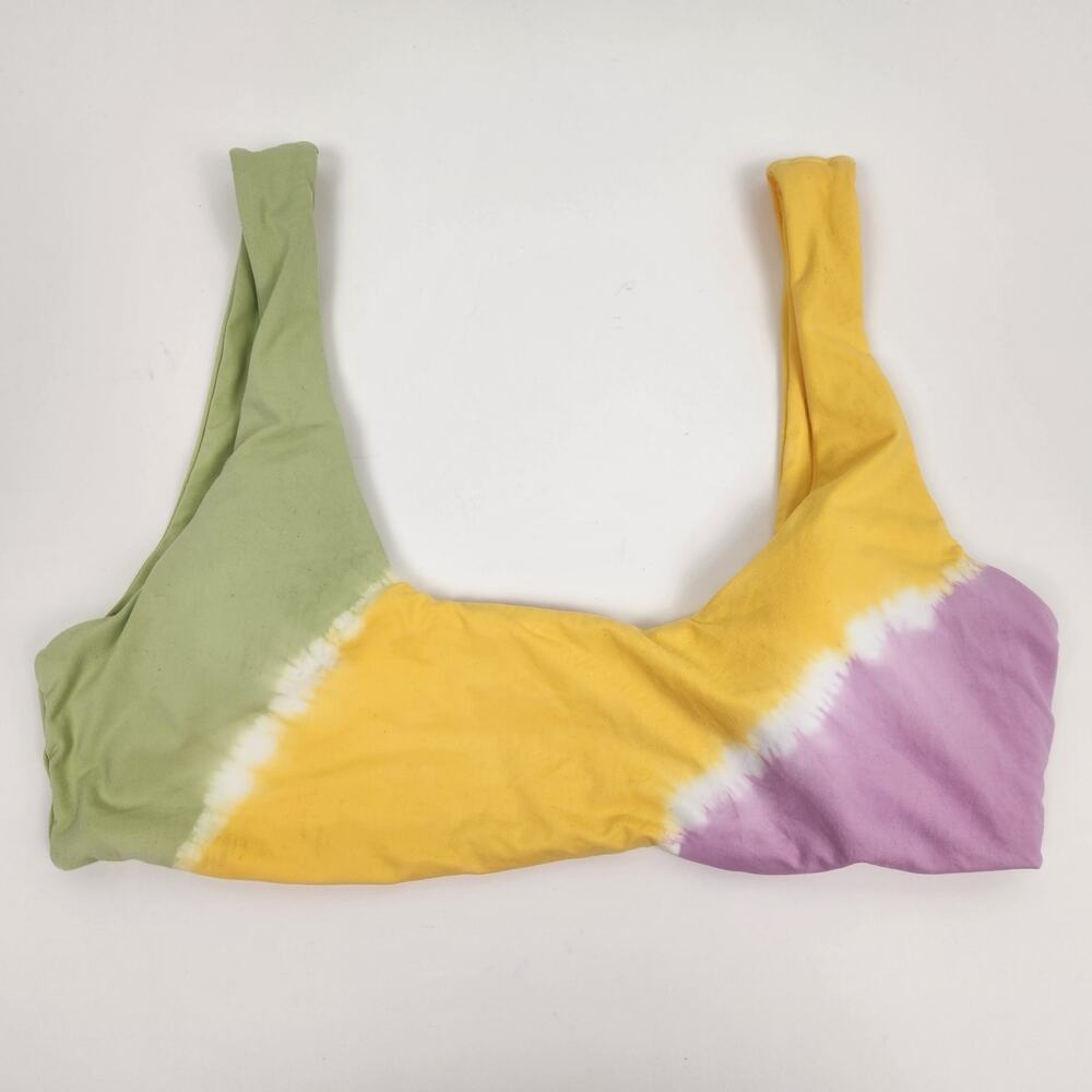 L*Space Lizzie Bikini Top in Tie Dye Yellow Green Pink Size XL NWT